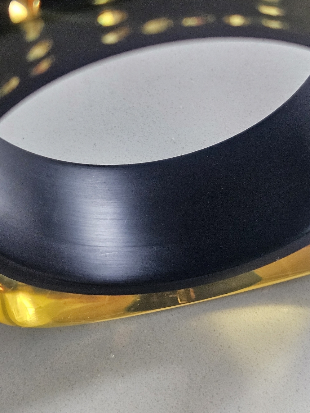 Rare Vintage Luxury Designer Black Yellow Greek Key Lucite Bangle Bracelet - Picture 12 of 14